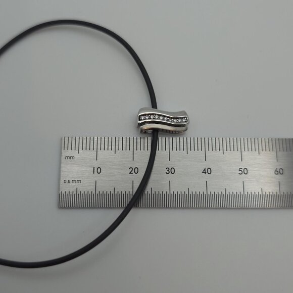 16+2 Inch Sterling Silver & Rubber Cubic Zirconia Fossil Necklace A1228 - Picture 7 of 8